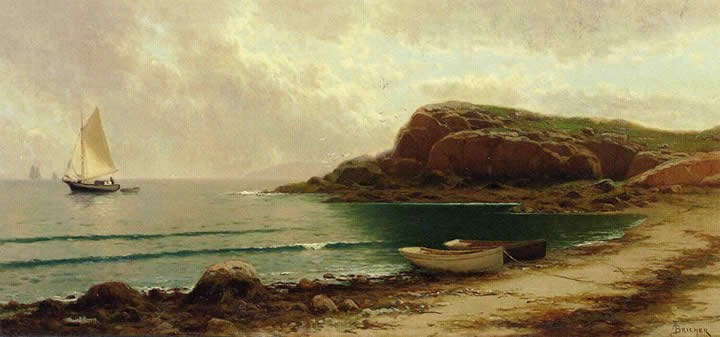 Alfred Thompson Bricher Seascape with Dories and Sailboats